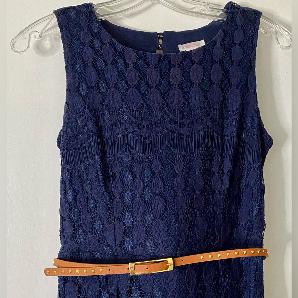 Belted lace high-low dress